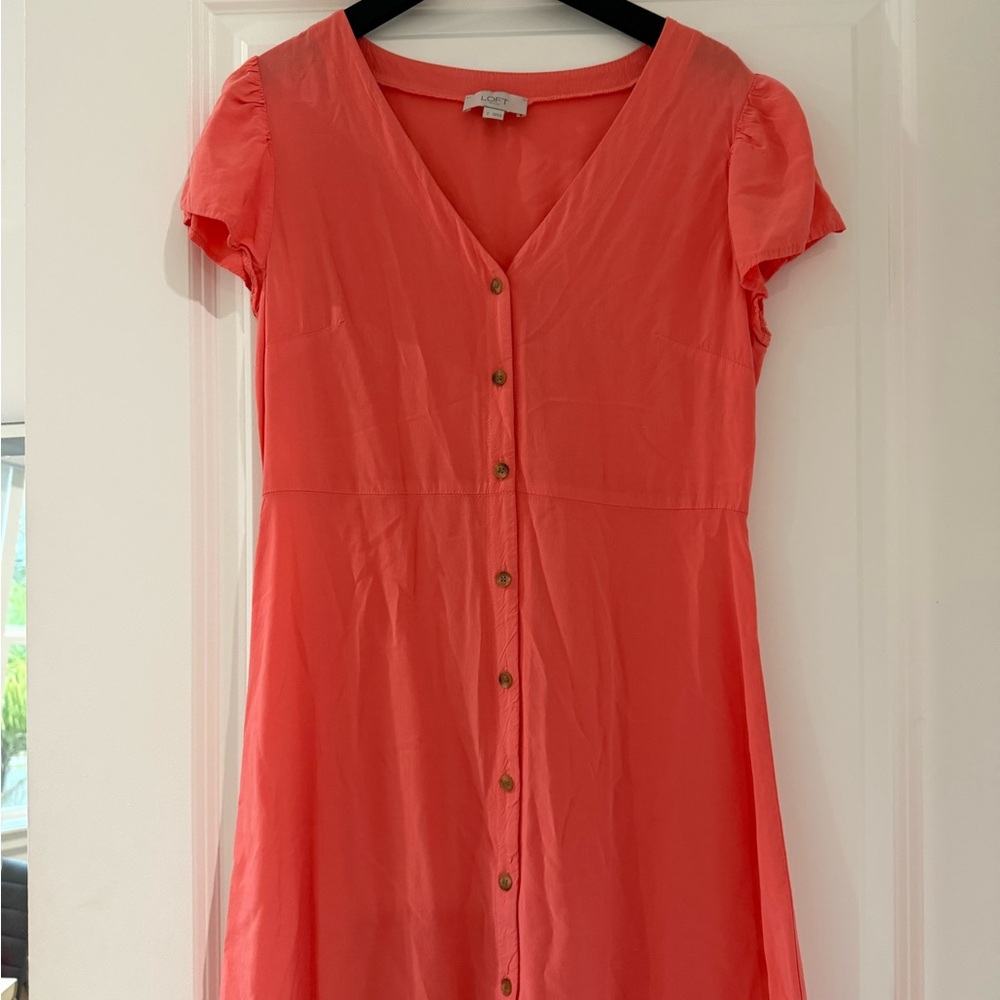 LOFT Vibrant Coral Midi Dress